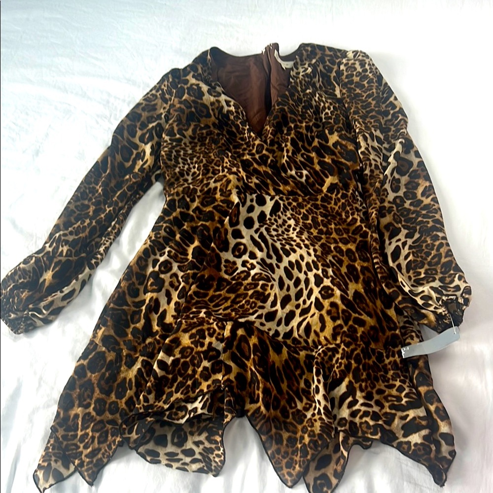 Fox’s leopard print long sleeve v neck dress 🐆🤎💛